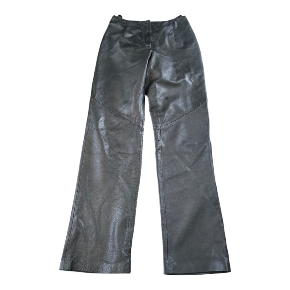 Vintage Yvonne Marie Black Leather Super High Rise Straight Leg MOTO Pants SZ 4
